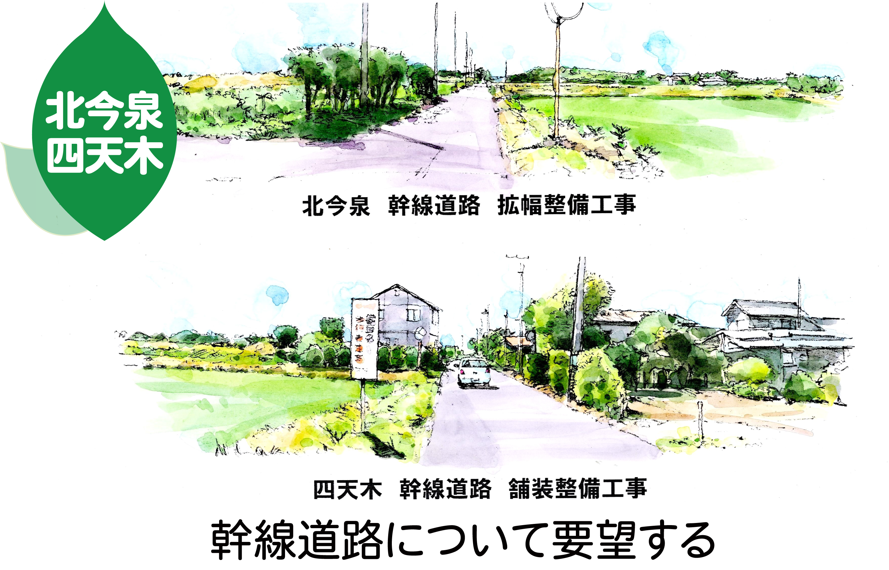 活動報告　北今泉四天木幹線道路整備のイメージパースが表示されています。